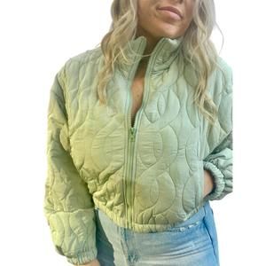 NEW LE LIS outer banks quilted crop jacket in sage